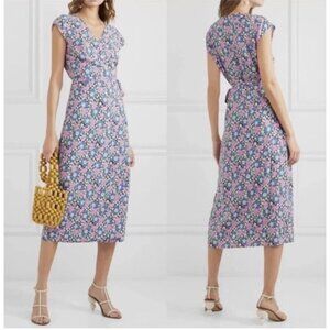 J Crew Womens XL Fabrizia Floral Jersey Wrap Midi Dress Cap Sleeve